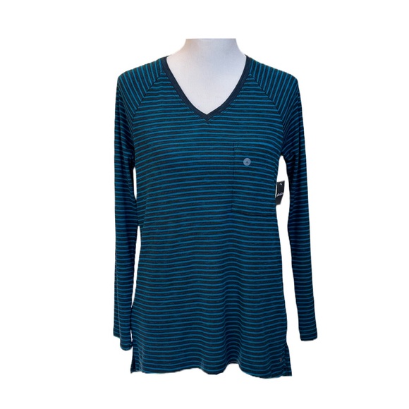 Eddie Bauer Tee Size Small V-neck Long Sleeve Stripes - Picture 1 of 8